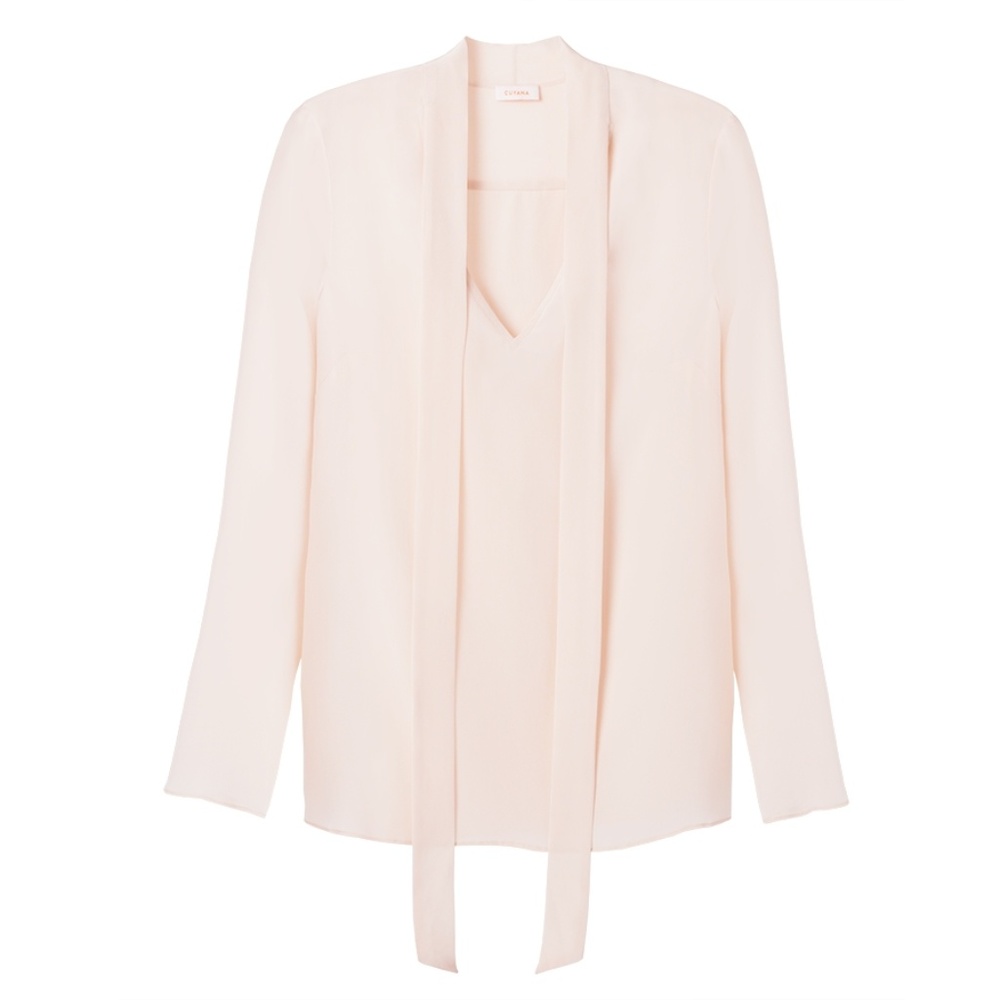 Cuyana Pink Crepe De Chine Silk Bow Blouse Size L